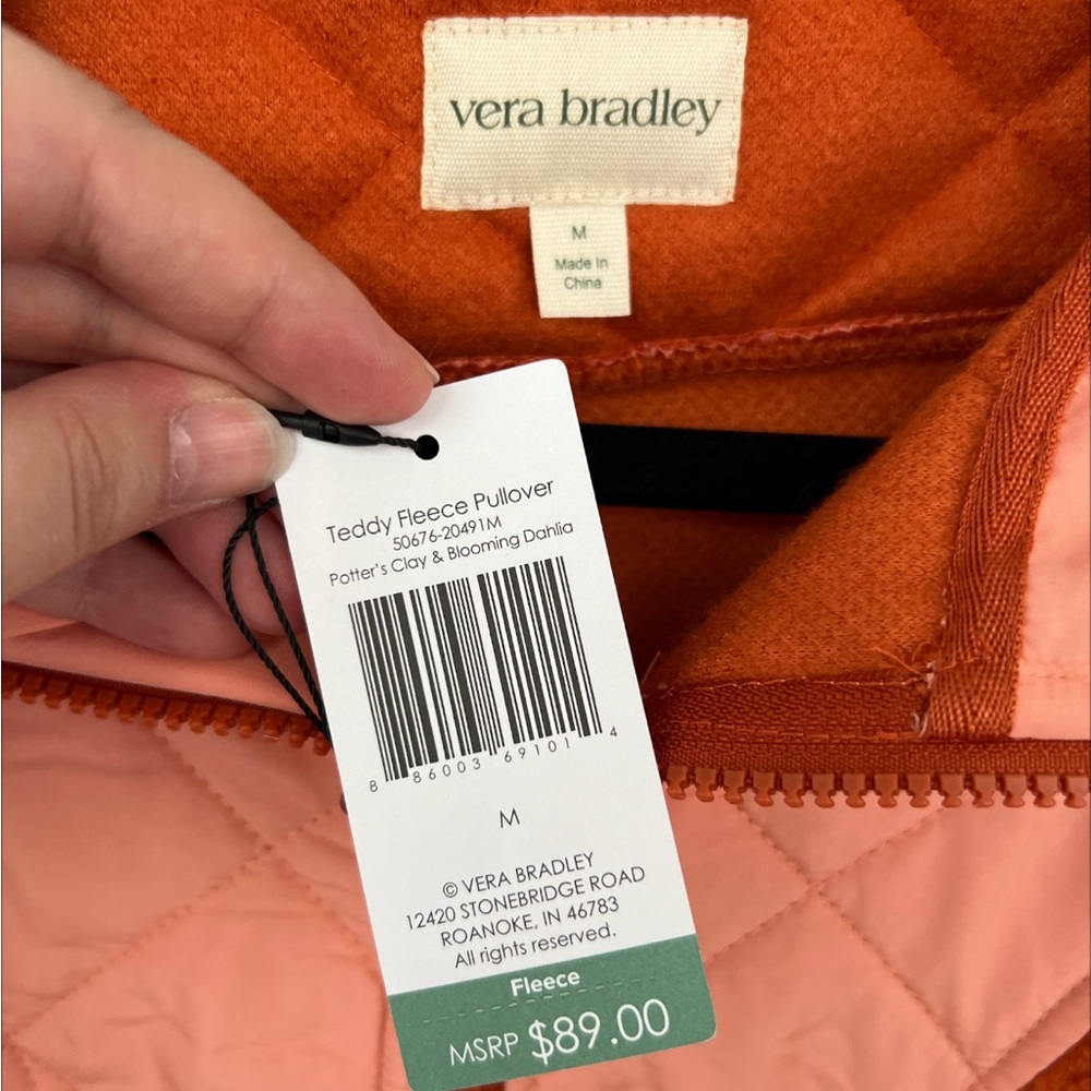 NWT Vera Bradley Teddy Fleece Pullover in Potters Clay and Blooming Dahlia - Picture 2 of 4